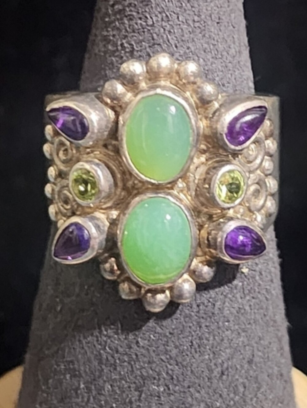 Sajen Sterling Silver 925 Green Opal Amethyst Peridot Statement Ring Sz 10